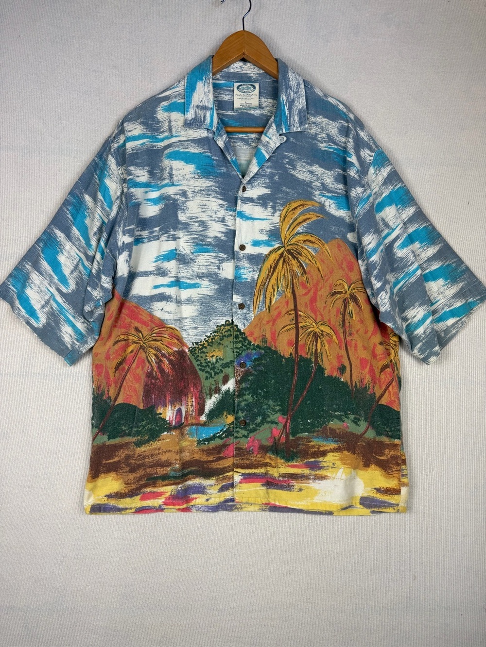 Pacific Coast Highway Hawaiian Camp Shirt Mens L Tropical Island Scenic Print